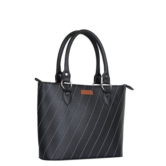 Black Top-Handle Tote Bag – Vegan Leather Ladies' Satchel Purse or Shoulder Bag - Picture 8 of 11